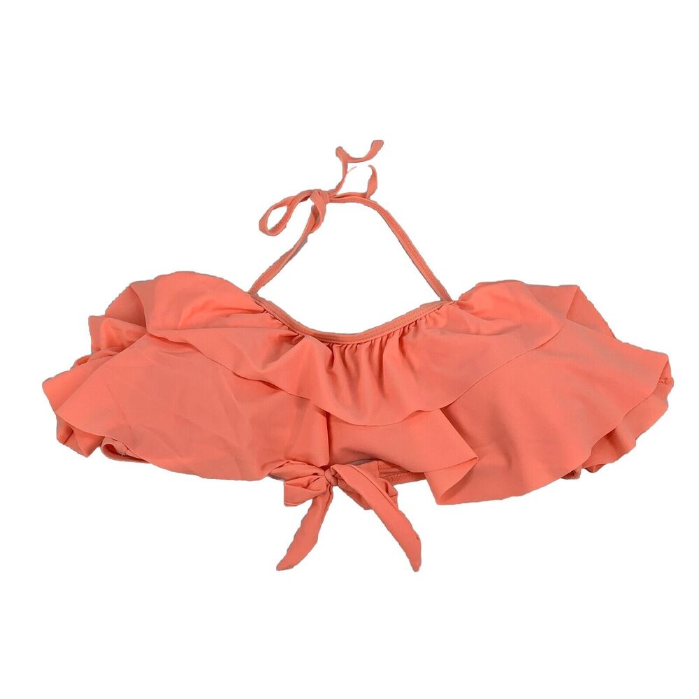 Neon Ruffle Halter Bikini Top Only Size XL Womens Bright Orange Swimming Suit